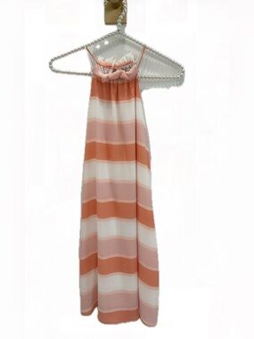 🔴Material Girl Peach & Cream Striped Halter Shift Dress🔴